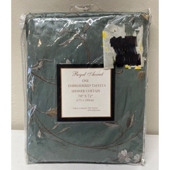 Royal Accent Embroidered Taffeta Shower Curtain 70”x72” Floral Blue - Picture 1 of 6